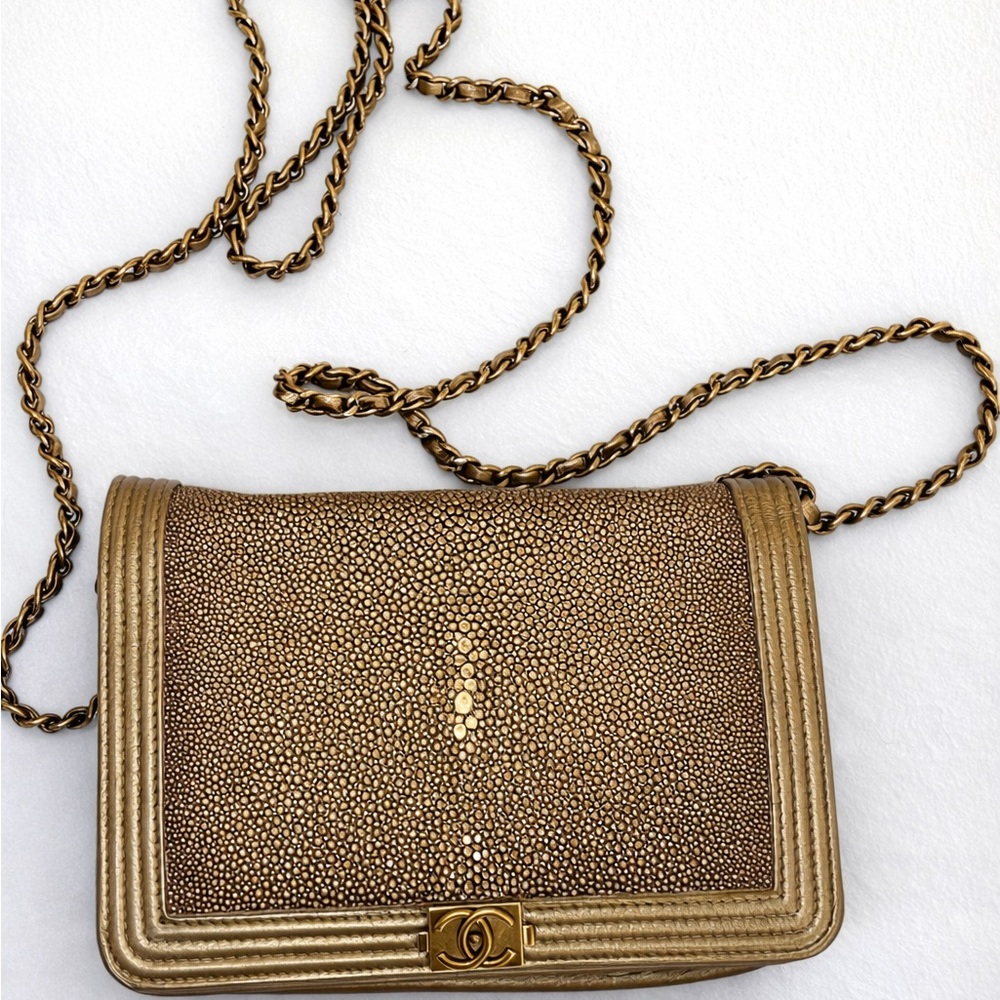 Chanel Boy Bag Bronze Stingray Leather Flap Bag Authentic Vintage